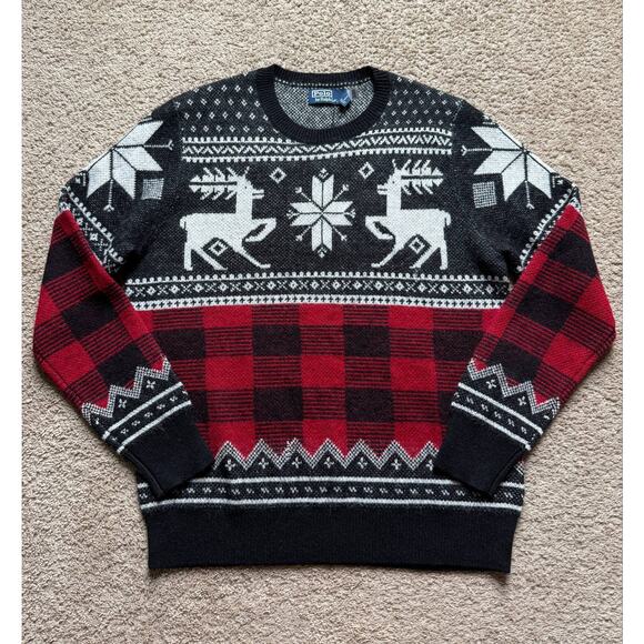 NWT Ralph Lauren Holiday Heritage Buffalo Plaid Reindeer Sweater Alpaca Wool - Picture 6 of 14